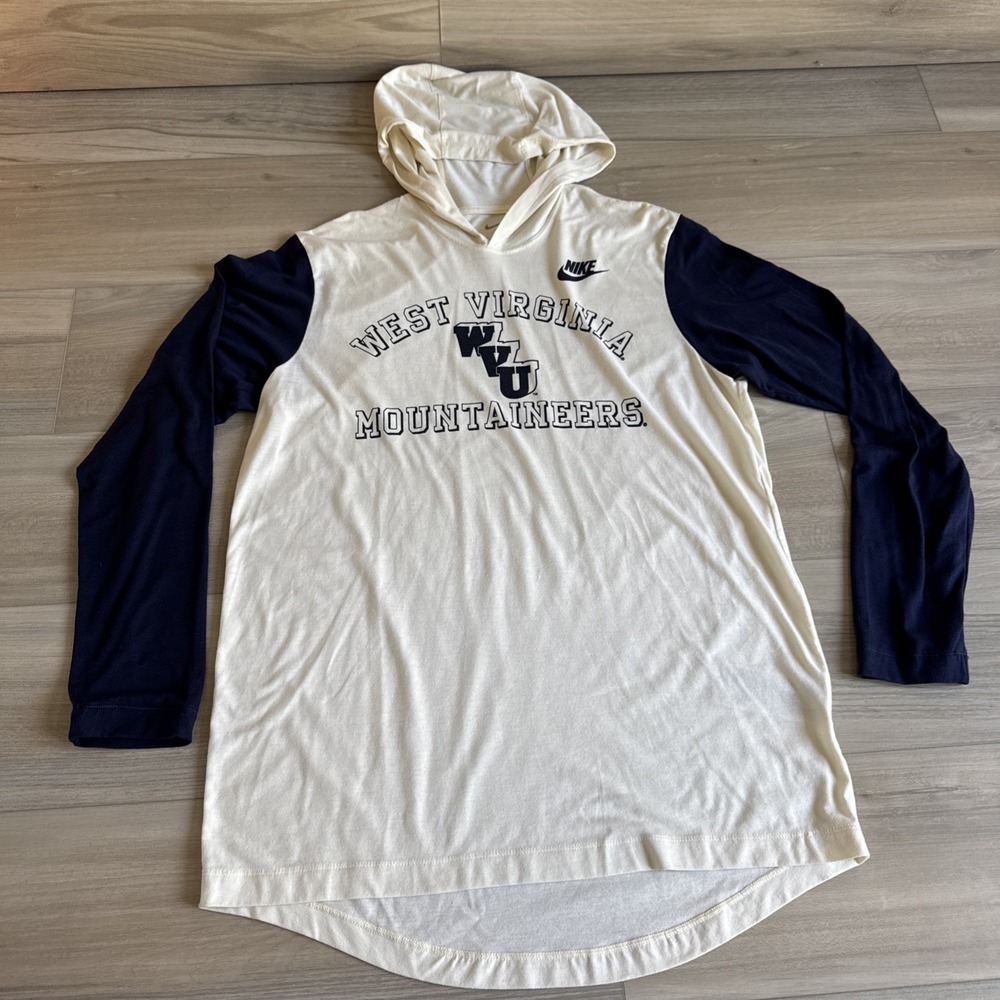 Men's Nike Natural/Navy West Virginia Mountaineers Long Sleeve Hoodie T-Shirt M